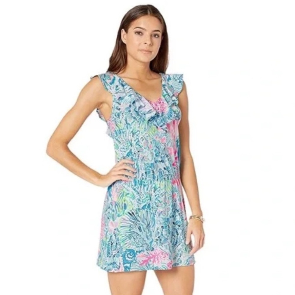 Lilly Pulitzer Alessa Vibrant Pink Blue Underwater Skort Romper Dress Sz‎ XS